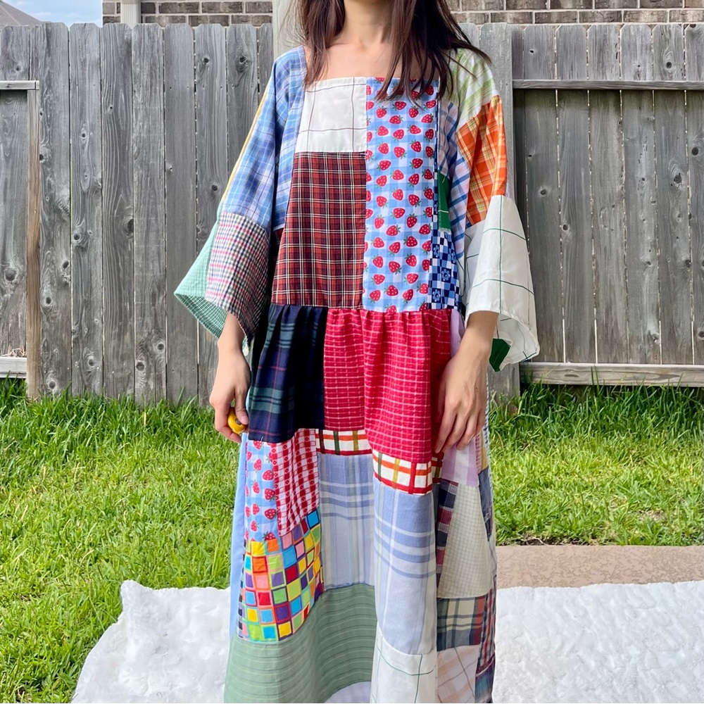 Handmade Quilted Patchwork Plaid Dress SKU 05276 - Picture 3 of 16